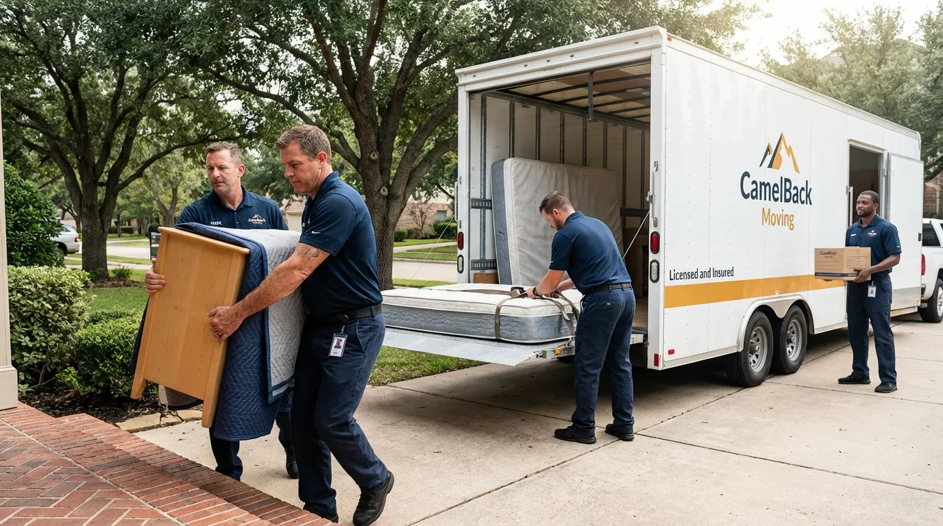 Crew loading residential truck for cross-state move from Orangeville, UT