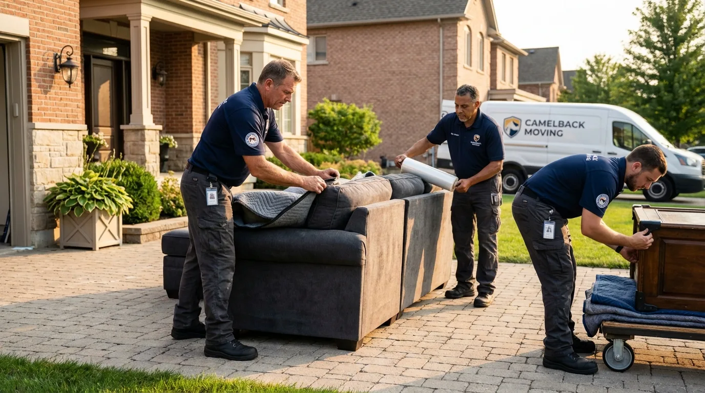 Large estate moving crew wrapping furniture in Orangeville, UT