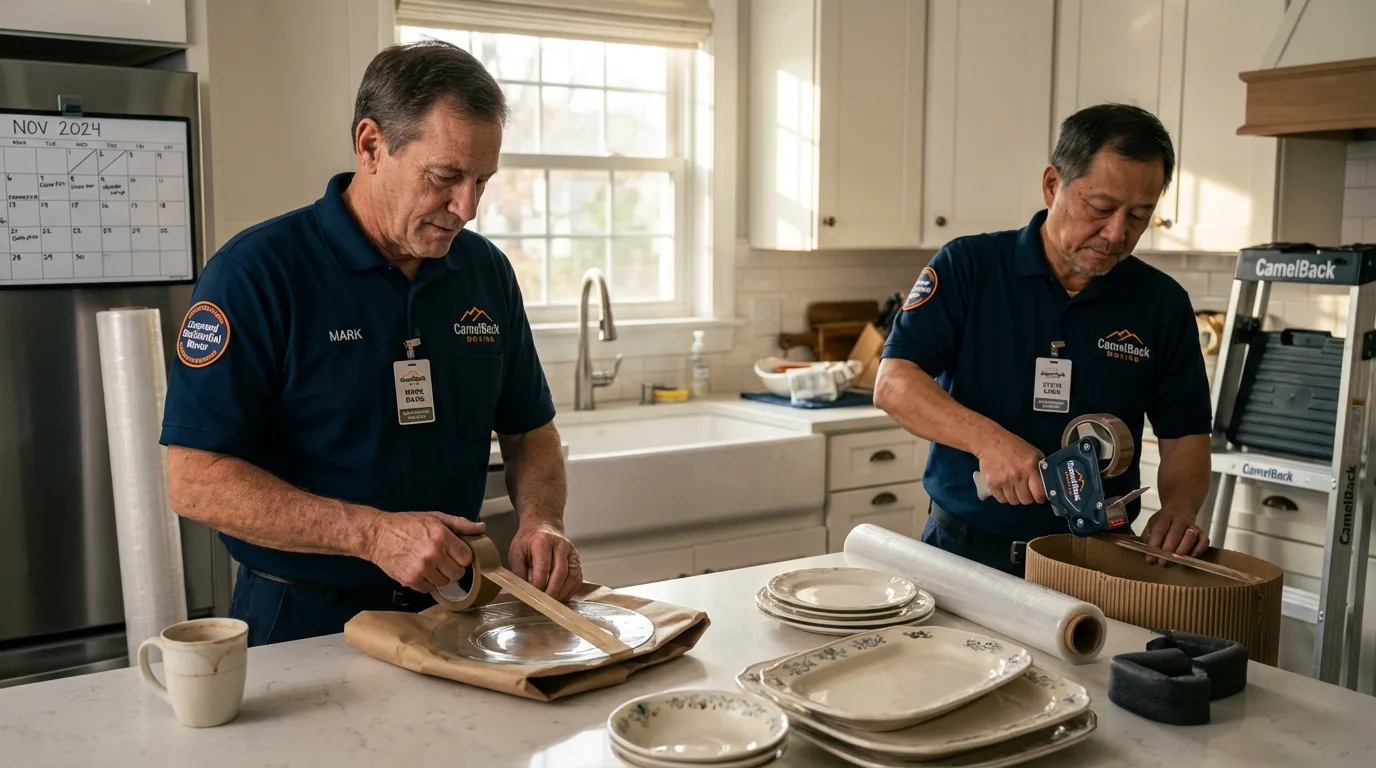 Professional crew packing kitchen dishware in Orangeville, UT